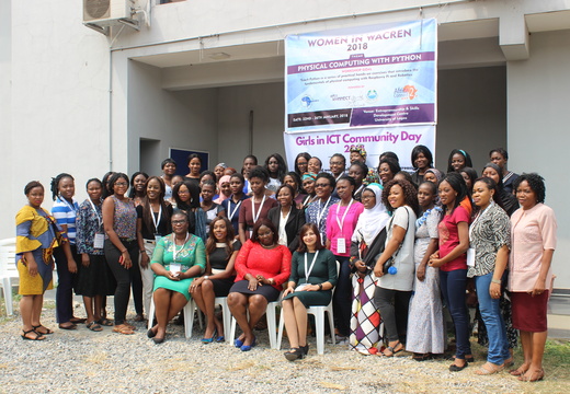 Presenters and participants in the “Girls In ICT Community Day” pose for a group photograph.